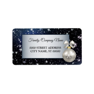 Christmas White Ornament Navy Blue Holidays Label