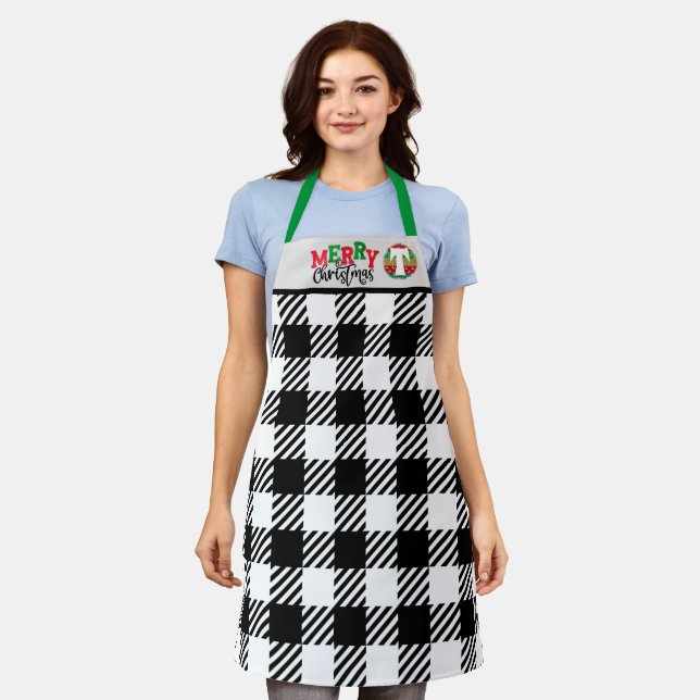 Christmas White Plaid Aprons, Custom Monogram Apron (Worn)