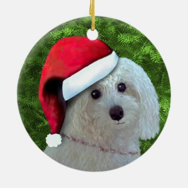Christmas White Poodle Dog Ceramic Ornament (Back)