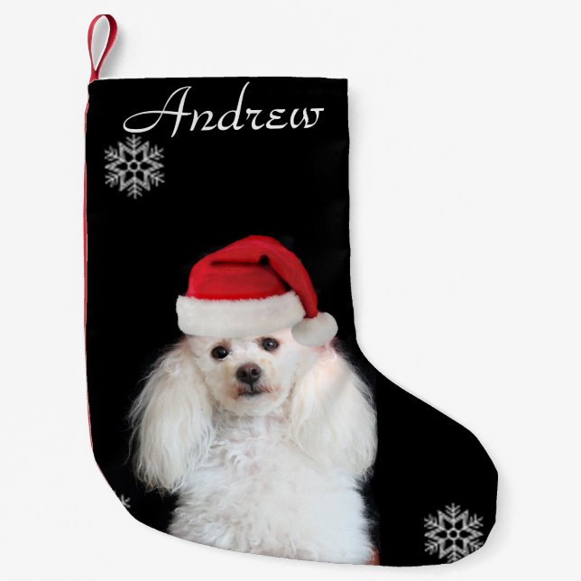 Christmas White Poodle dog personalized stocking (Front)