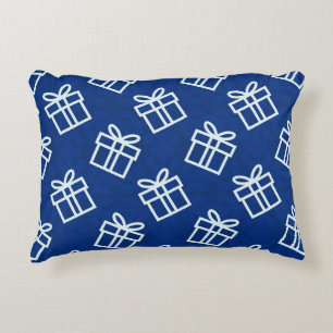 Christmas White Presents with Blue Background Accent Pillow