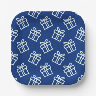 Christmas White Presents with Blue Background P Paper Plate