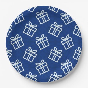 Christmas White Presents with Blue Background Paper Plate
