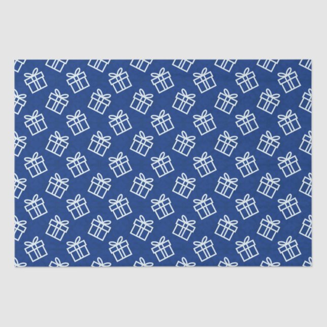Christmas White Presents with Blue Background  Tissue Paper (Front)