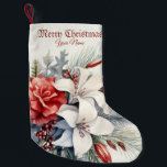 Christmas White Red Flowers Holidays Elegant Small Christmas Stocking<br><div class="desc">Christmas White Red Flowers Holidays Elegant Small Christmas Stocking. Unique,  beautiful,  stylish design. Easy to be personalized. Font style,  size and colours can be changed. Matching items are available.</div>