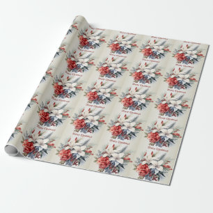 Christmas White Red Flowers Holidays Elegant Wrapping Paper