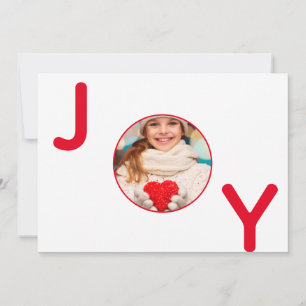 Christmas white red joy photo modern card