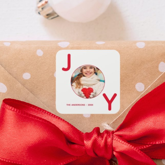 Christmas white red photo joy square sticker (Creator Uploaded)