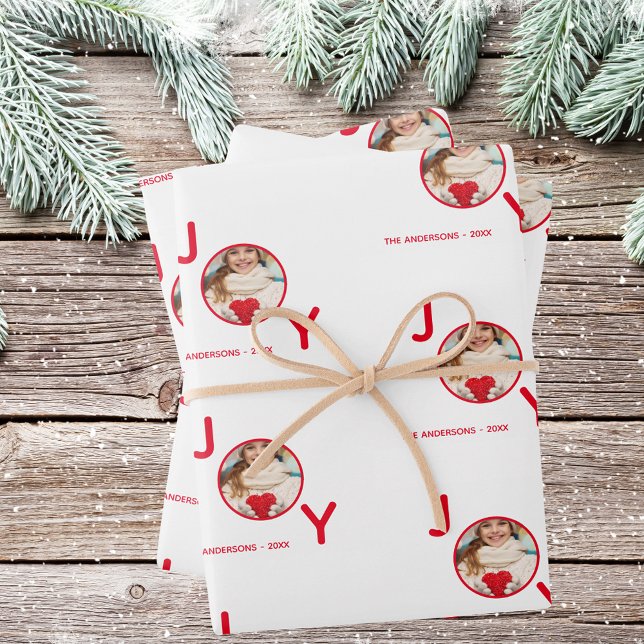 Christmas white red photo joy wrapping paper sheet (Creator Uploaded)