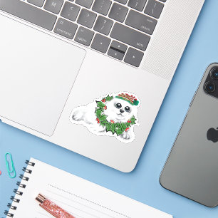 Christmas white seal pup, festive Arctic animal   
