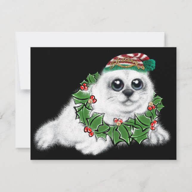 Christmas white seal pup, festive Arctic animal  Card (Front)