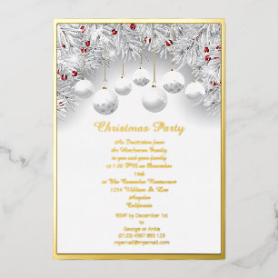 Christmas White Snow Baubles Real Foil  Foil Holiday Card