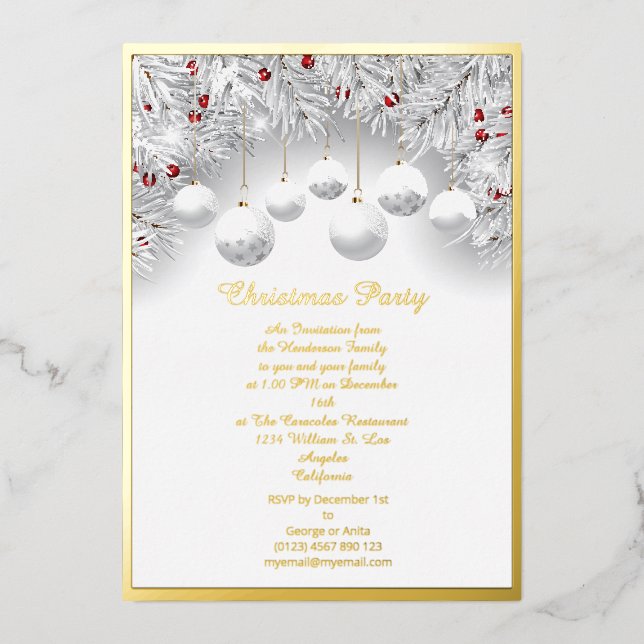 Christmas White Snow Baubles Real Foil  Foil Holiday Card (Front)