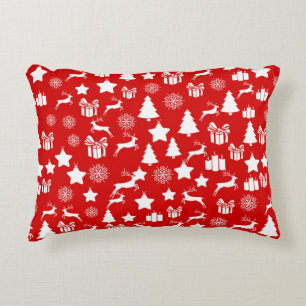 Christmas white snowflake on abstract red bakcgrou accent pillow
