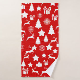 Christmas white snowflake on abstract red bakcgrou bath towel