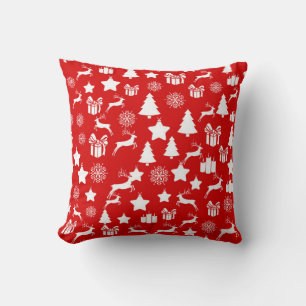 Christmas white snowflake on abstract red bakcgrou throw pillow