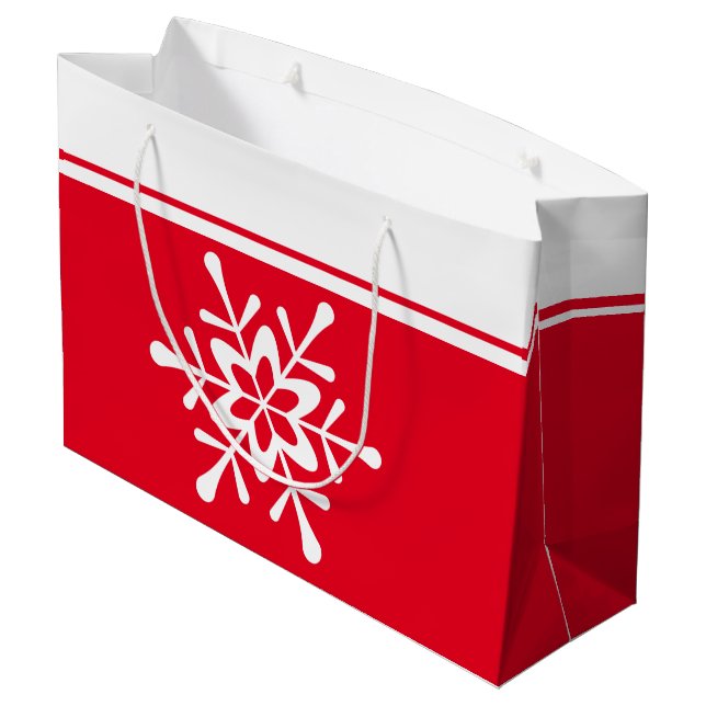Christmas White Snowflake Red Backing    Large Gift Bag (Back Angled)