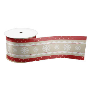 Christmas White Snowflake Red Polka Dot Pattern Satin Ribbon