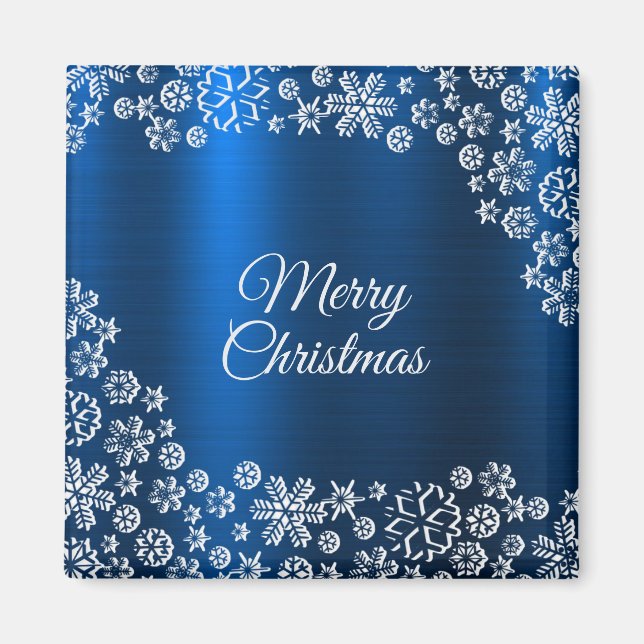 Christmas White Snowflakes Navy Blue Holidays Magnet (Front)
