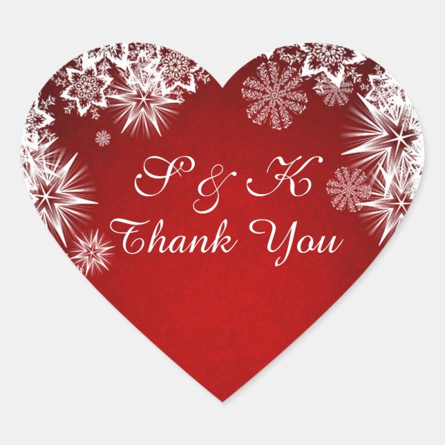 Christmas white snowflakes on red heart shaped heart sticker (Front)