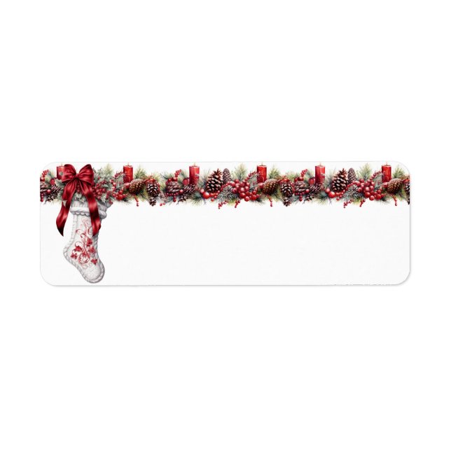 Christmas White Stocking Red Satin Ribbon   (Front)