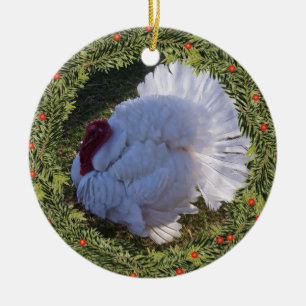 Christmas White Turkey Tom Ceramic Ornament