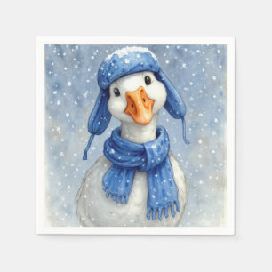 Christmas White Winter Goose With Blue Scarf Napkin