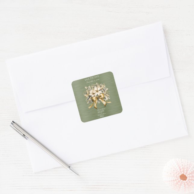 Christmas White Winterberry Wedding Save the Date Square Sticker (Envelope)