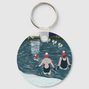 Christmas wild swimming in Santa woolly hats Keychain