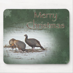 Christmas Wild Turkey in Snowy Field Mouse Pad