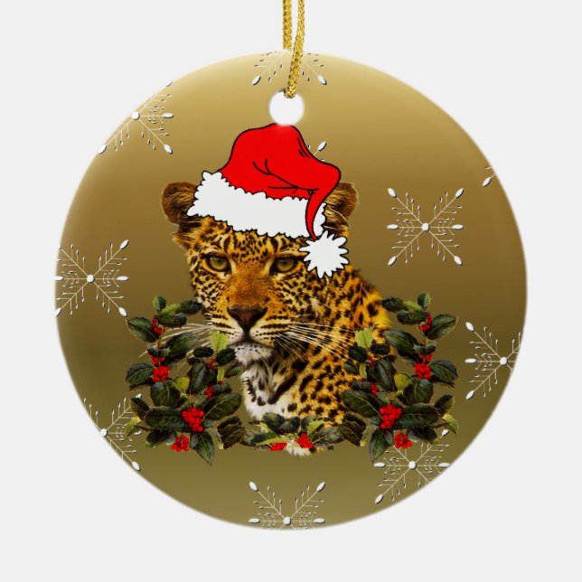 Christmas Wildcat Ceramic Ornament (Front)