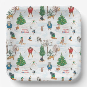 Christmas Wildlife in Snowflakes  Paper Plate