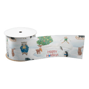 Christmas Wildlife in Snowflakes Satin Ribbon