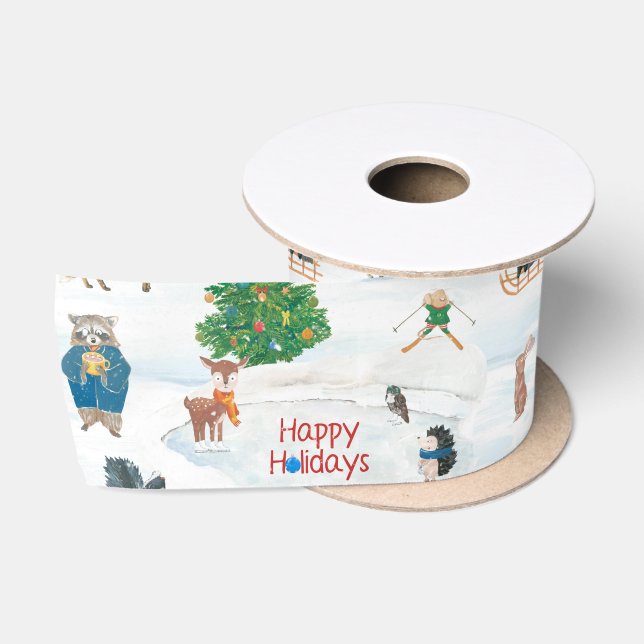Christmas Wildlife in Snowflakes Satin Ribbon (Spool)