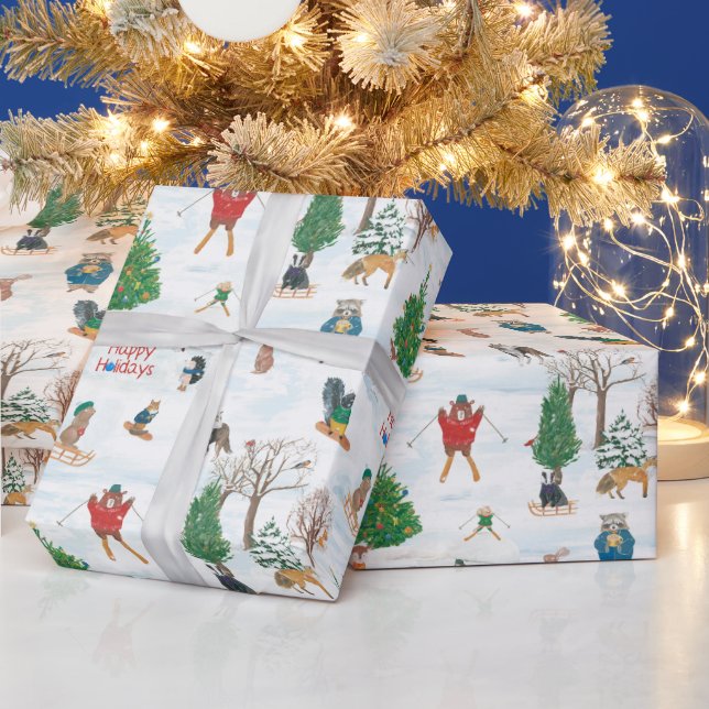 Christmas Wildlife in Snowflakes Wrapping Paper (Holidays)