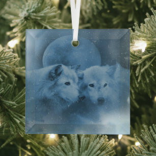 Christmas Wildlife Wolf Wolves Pretty Glass Ornament