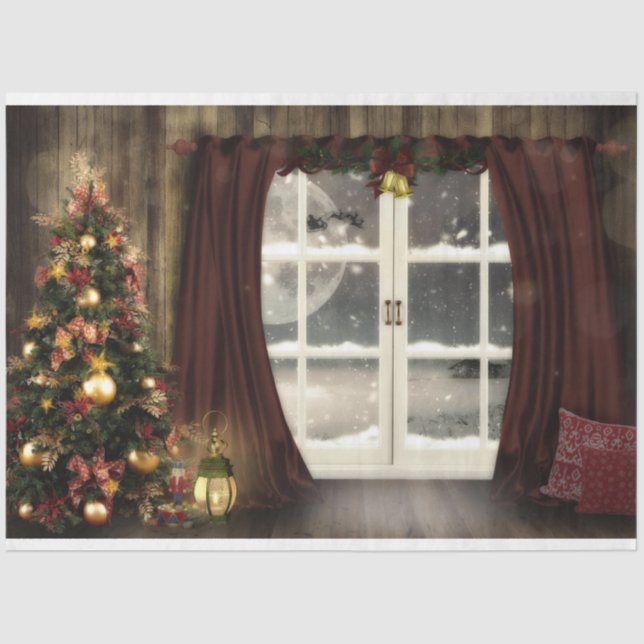 Christmas Window Tree Santa Decoupage Tissue Paper (Front)