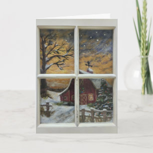 Christmas Window Wool Felting Copy Farm Scene Holiday Card