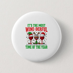 Christmas Wine-Derful Red Wine Design 2 Inch Round Button