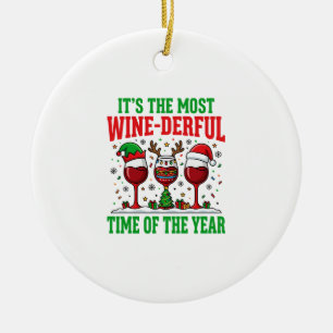 Christmas Wine-Derful Red Wine Design Ceramic Ornament