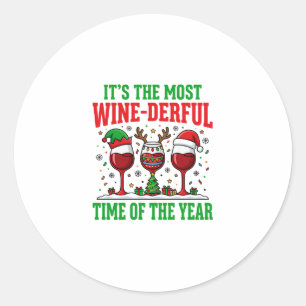 Christmas Wine-Derful Red Wine Design Classic Round Sticker