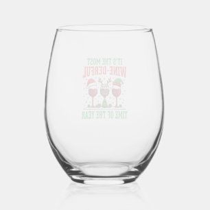 Christmas Wine-Derful Red Wine Design Stemless Wine Glass