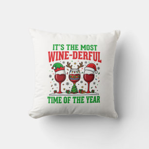 Christmas Wine-Derful Red Wine Design Throw Pillow