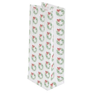 Christmas Wine Gift Bag Red and Green Wreath