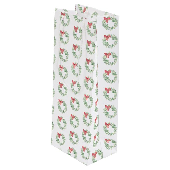 Christmas Wine Gift Bag Red and Green Wreath (Back Angled)