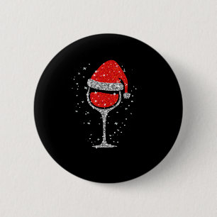 Christmas Wine Glass Snowflakes Santa Hat Red Wine 2 Inch Round Button