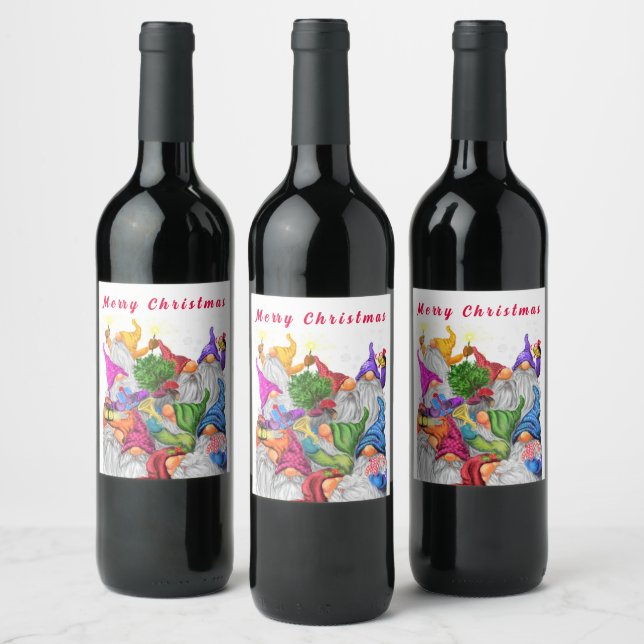 Christmas Wine Label Gnome Celebration Party (Bottles)