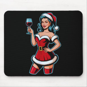 Christmas Wine Santa Girl Holiday Party Funny Vint Mouse Pad