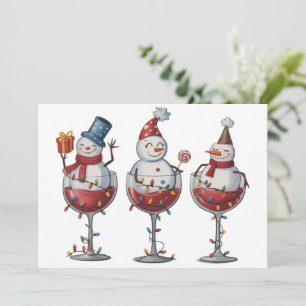 Christmas Wine Snowmen Holiday Spirits Xmas Card