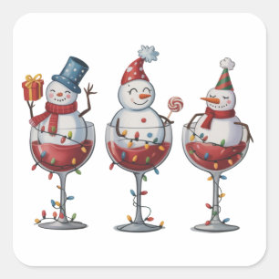 Christmas Wine Snowmen Holiday Spirits Xmas Square Sticker